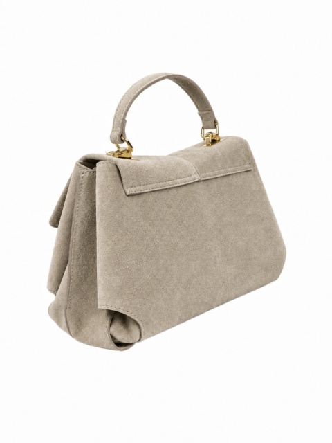 Luigisanto elegancki mały damski kuferek ze skóry naturalnej zamszowej w kolorze taupe