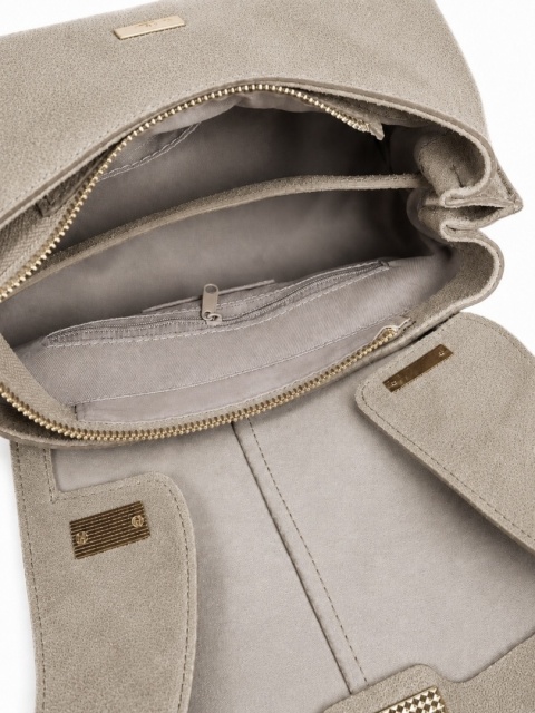 Luigisanto elegancki mały damski kuferek ze skóry naturalnej zamszowej w kolorze taupe
