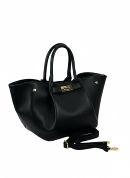 Luigisanto elegnacka damska torebka w stylu tulip bag z dopinanym długim paskiem ze skóry naturalnej w kolorze czarnym