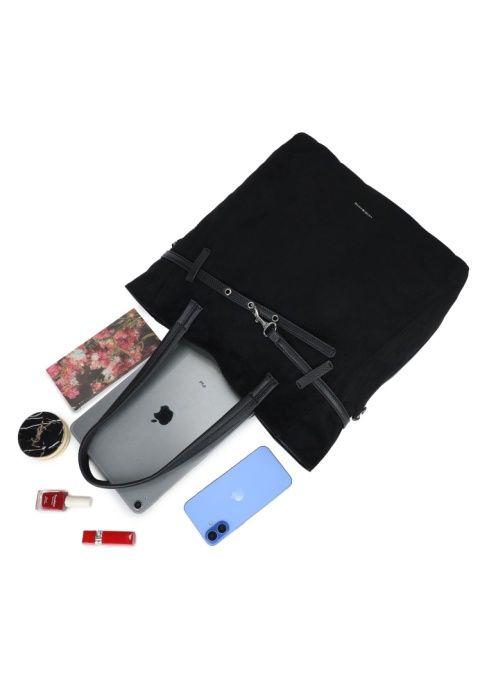 Modna duża zamszowa shopperka w czarnym kolorze RX259242-5